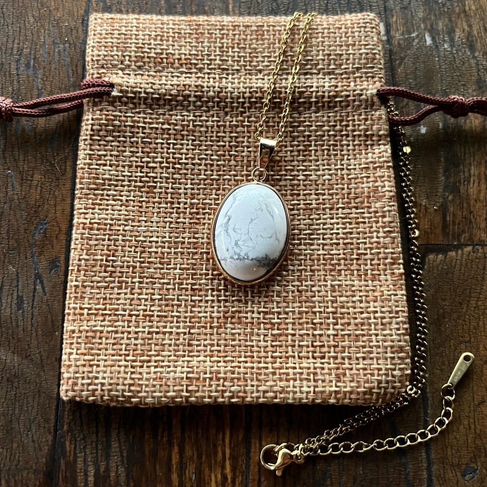 Howlite Necklace Howlite Pendant wit Gold plated Stainless Steel